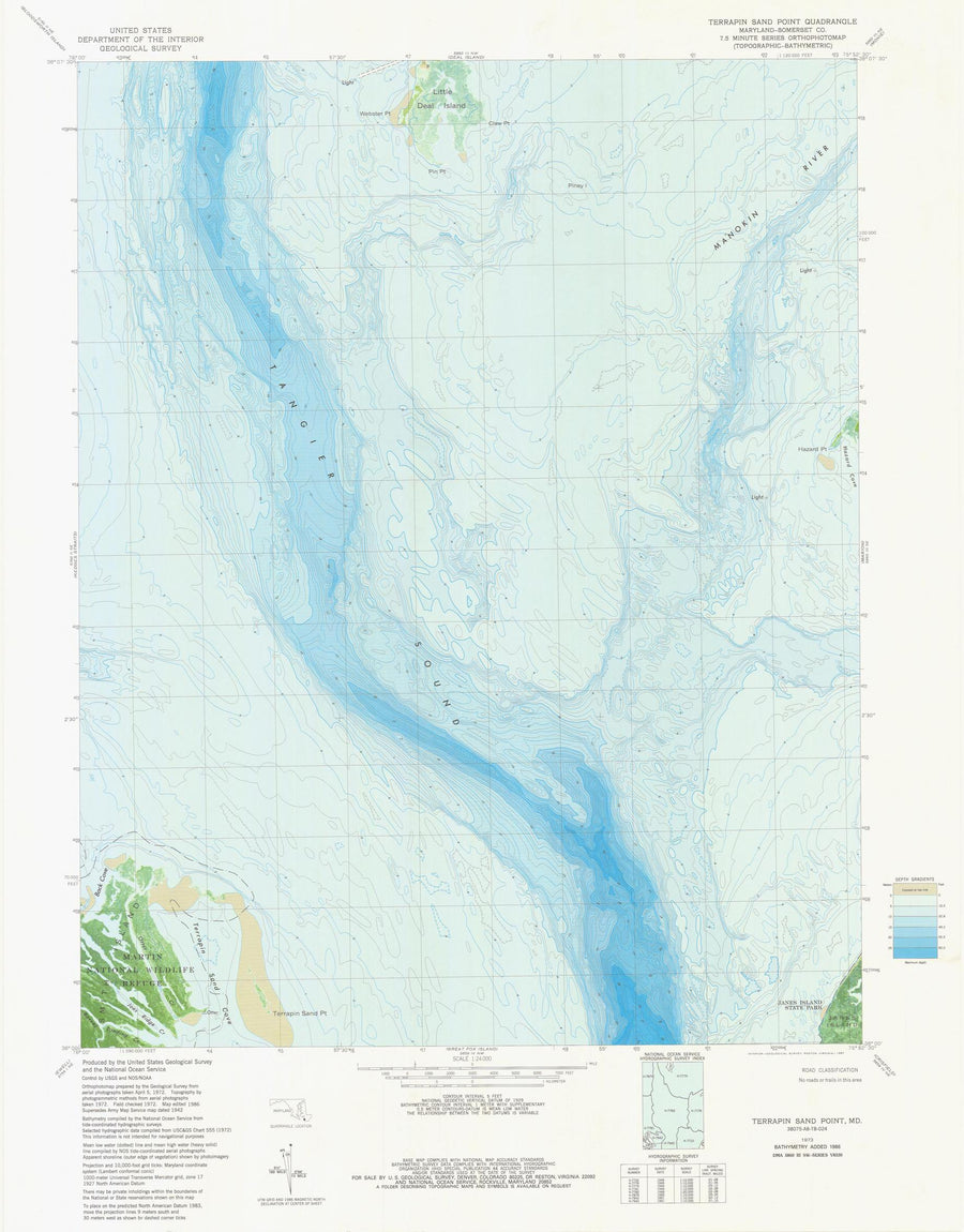 Terrapin Sand Point Maryland - Bathymetric Fishing Map - 1973
