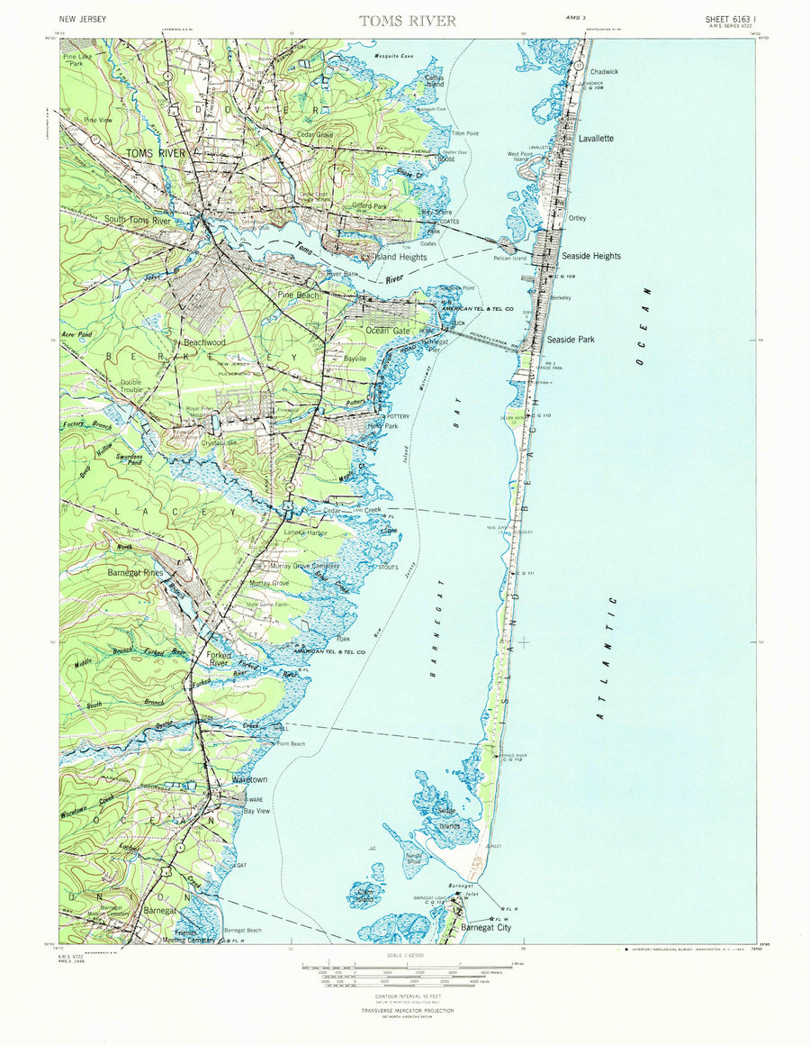 Toms River Topographic Map - 1948