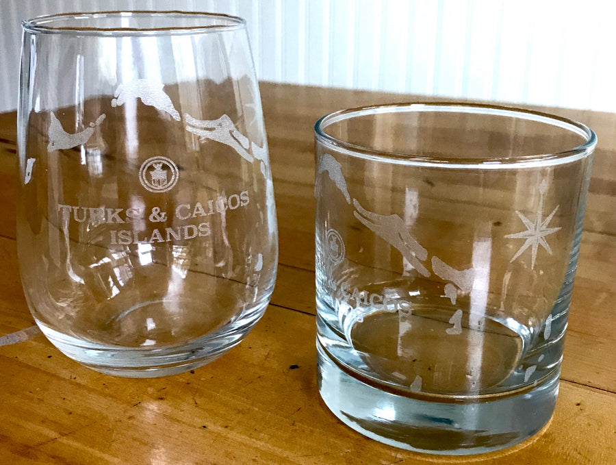 Turks & Caicos Islands Map Engraved Glasses