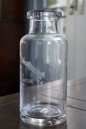 Turks and Caicos Map Engraved Glass Carafe