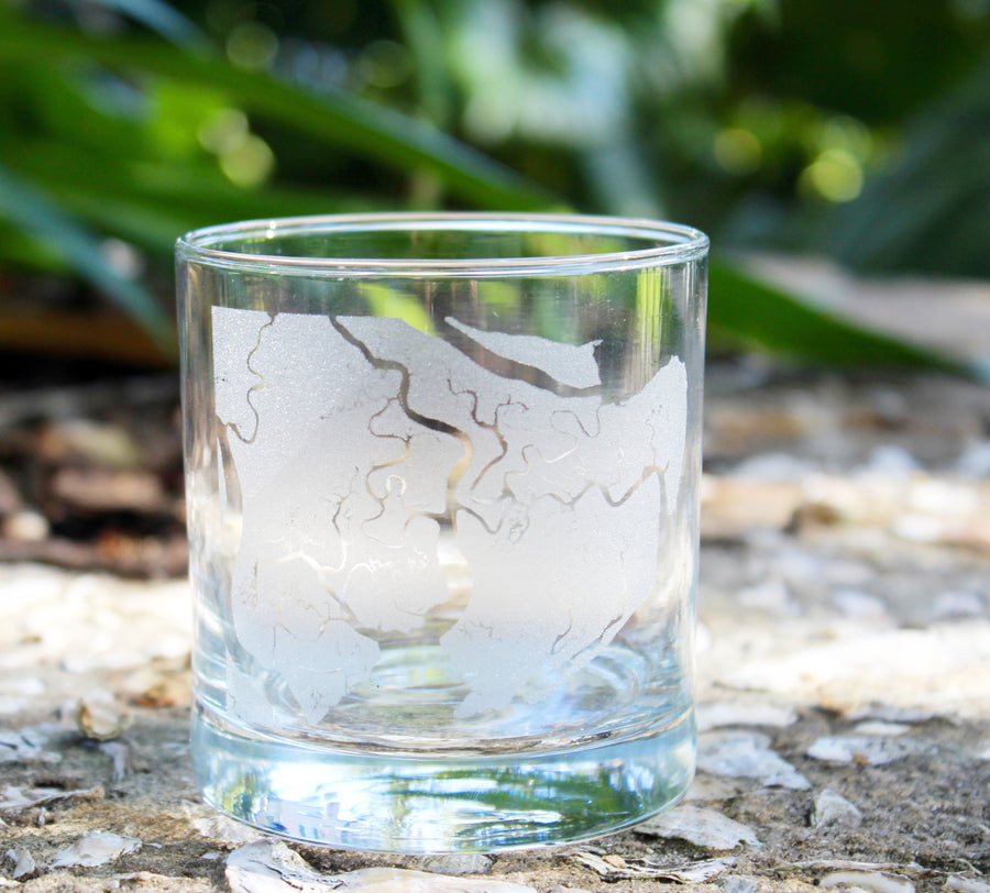 Tybee Island Map Engraved Glasses