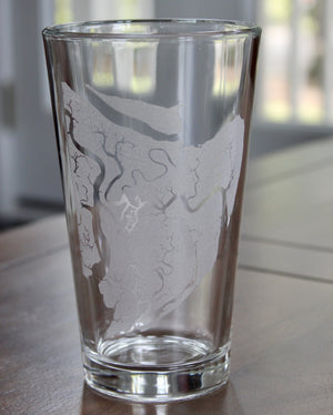 Tybee Island Map Engraved Glasses