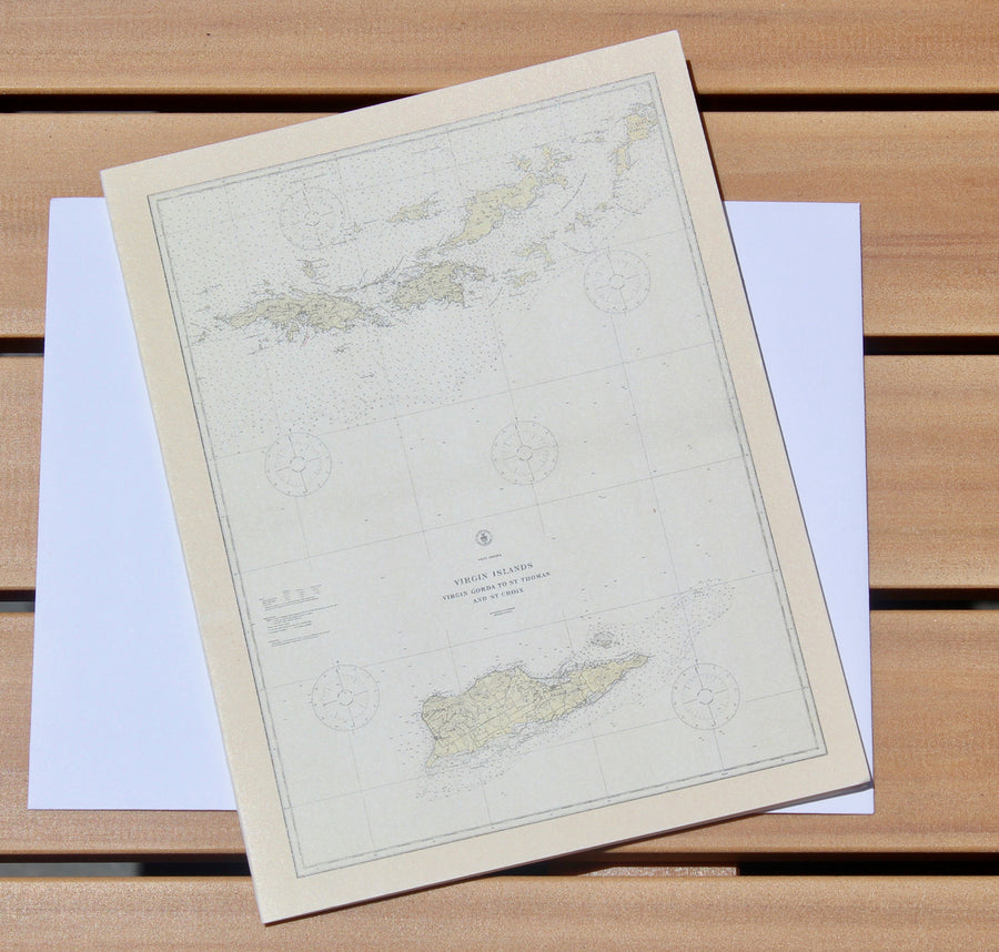 Virgin Islands & British Virgin Island Map Notecards (1921) 4.25"x5.5"