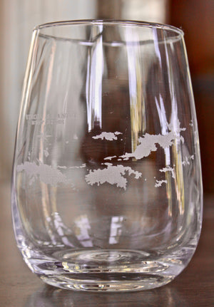 Virgin Islands Map Stemless Wine Engraved Glasses - set of 4