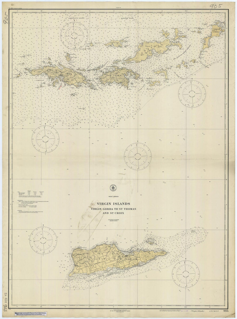 Virgin Islands Map - USVI & BVI Chart 1921
