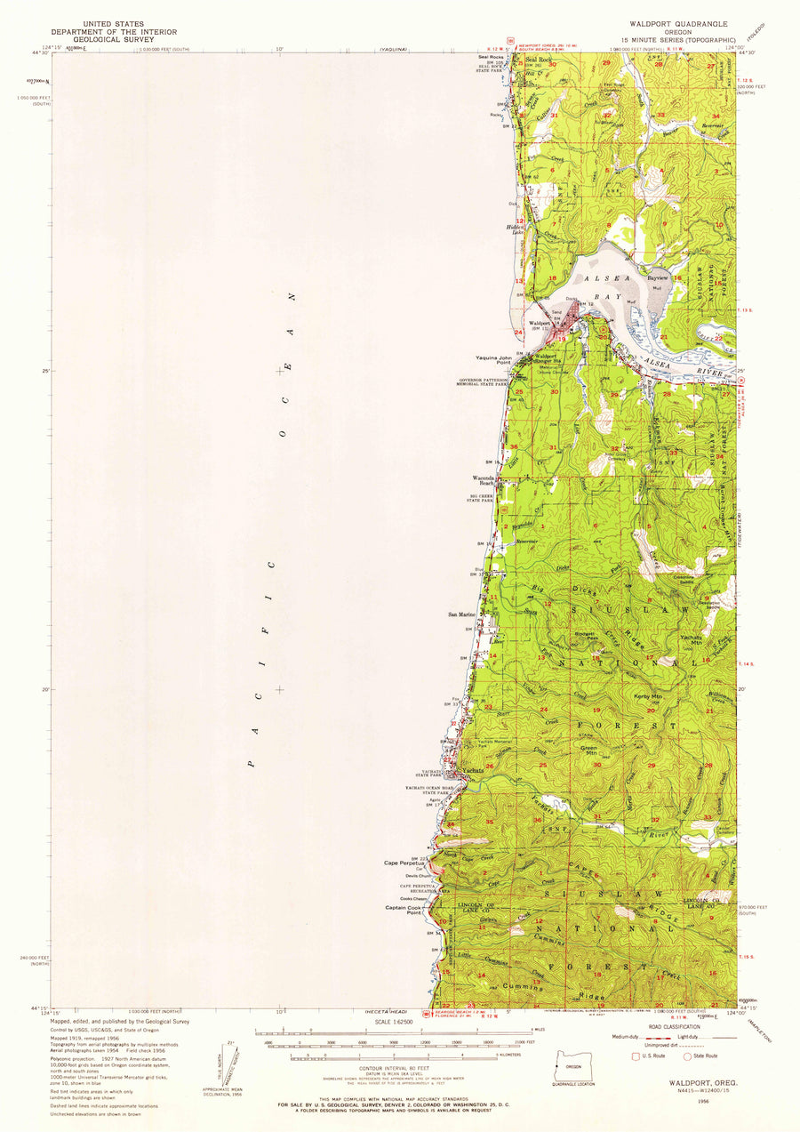 Waldport Oregon Topographic Map - 1956
