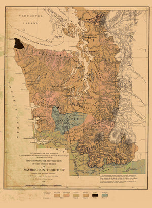 Washington Territory - Native American Tribes Map - 1876