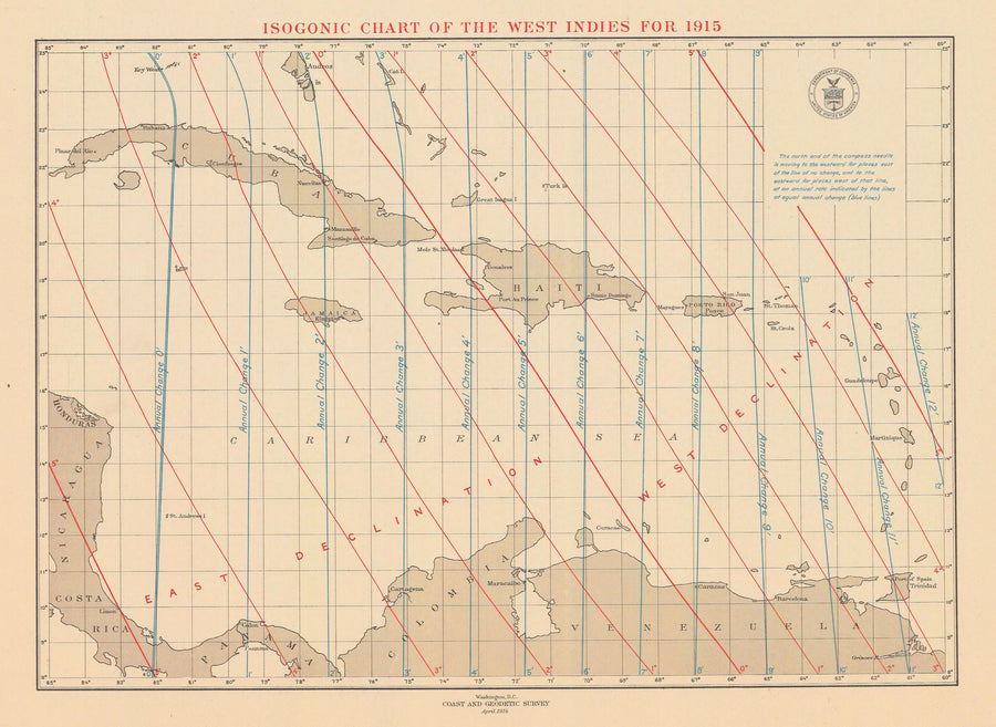 West Indies Isogonic Chart - 1914