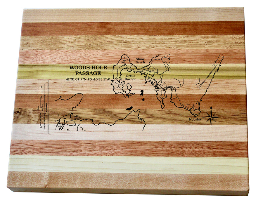 Woods Hole Passage Map Engraved Wooden Serving Board & Bar Board